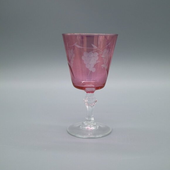 Crystal Amethyst Cranberry 5" Wine Glasses Grapes Vine Pattern | Aperitif - Picture 2 of 6